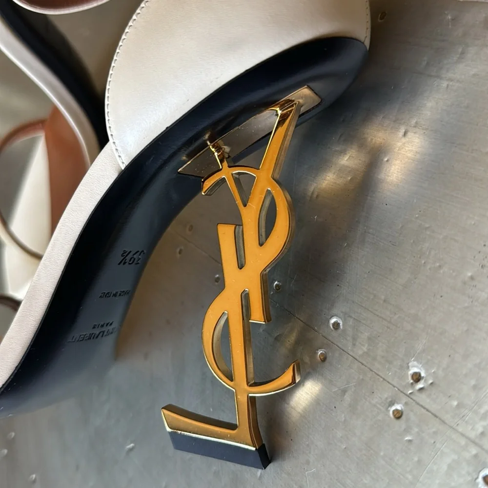 YSL Opyum sandal yves saint laurent stiletto beige gold pump 110mm sz 40 - Picture 7 of 15